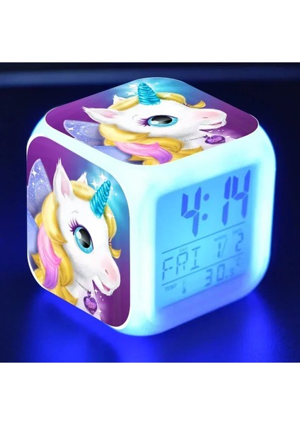 Çocuklar Için Tek Boynuzlu At Çalar Saat Karikatür 7 LED Gece Lambası Masa Saatleri Tarih Sıcaklık Despertador Unicornio Çocuk Doğum Günü Hediyeleri (Yurt Dışından) indirimleri