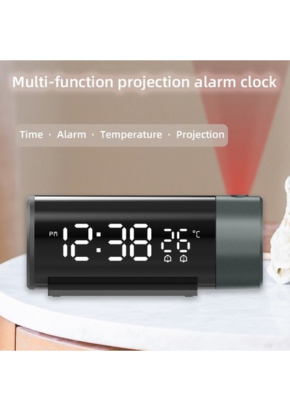 Siyah Dijital Çift Çalar Saat LED Projektör Termometre Masası Yatak Odası Başucu 180 Rotasyon Projeksiyon Erteleme Saatler USB Telefon Şarj (Yurt Dışından)