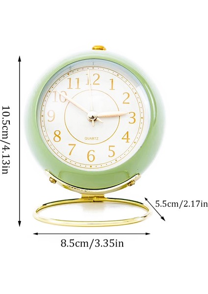 Gri Yeşil Sessiz Tik Tak Etmeyen Retro Vintage Çalar Saat Masaüstü Küçük Saat Gece Lambasıyla Yuvarlak Mini Çalar Saat Yatak Odası Ofis Için (Yurt Dışından)