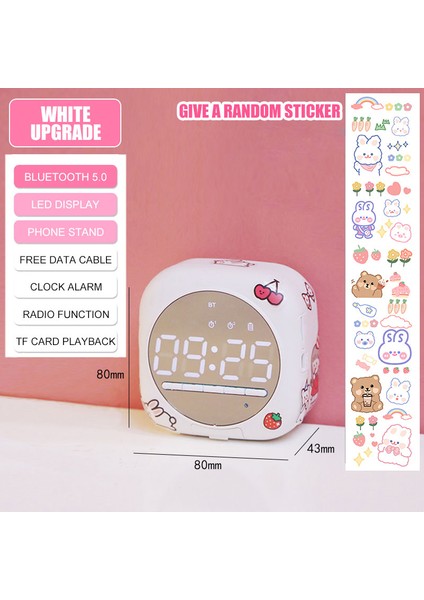Premium Beyaz Kawaii Saat Bluetooth Hoparlör, Kablosuz Stereo, Öğrenci Mini Erteleme Alarmı, Masaüstü Süslemesi, Kız Kalp Taşınabilir Subwoofer (Yurt Dışından)