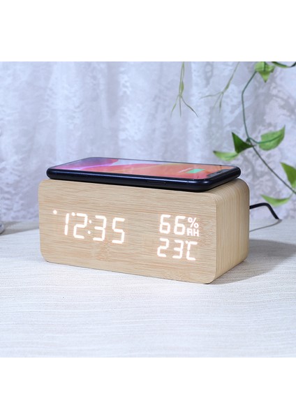 Beyaz Ahşap Yaratıcı Ahşap Saat LED Dijital Çalar Saat Çok Fonksiyonlu Sürekli Takvim Ses Kontrolü Elektronik Çalar Saat (Yurt Dışından) modelleri