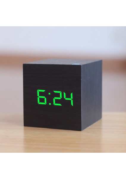 Yeşil Işık Dijital Termometre Çalar Saat Ahşap LED Aydınlatmalı Ses Kontrolü Retro Glow Izle Masaüstü Masa Aydınlık Saat Ev Dekorasyon (Yurt Dışından)
