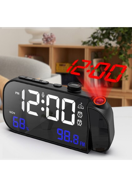 Fm Radyo Projeksiyon Çalar Saat Büyük Ekran Termometre Higrometre Projektör Kapalı Dekorasyon Için Erteleme Zamanlama Fonksiyonlu (Yurt Dışından)