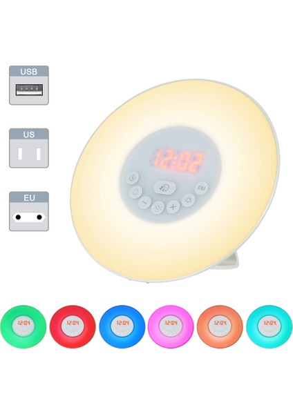 Us Plug Uyandırma Işığı Çalar Saat Gün Doğumu/gün Batımı Simülasyonu Dijital Saat Dokunmatik Kontrol Masa Saati Fm Radyo Erteleme Fonksiyonu ile (Yurt Dışından) indirimleri
