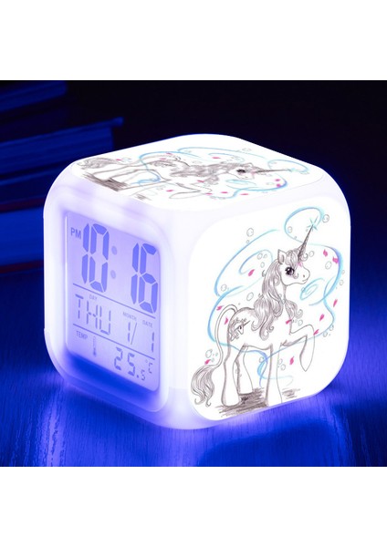Bordo Pembe Unicorn Çalar Saat 7 Renk Parlayan LED Dijital Çalar Saat Unicorn Çocuklar Doğum Günü Hediyesi Çok Işlevli Işıklı Saatler Saat (Yurt Dışından)