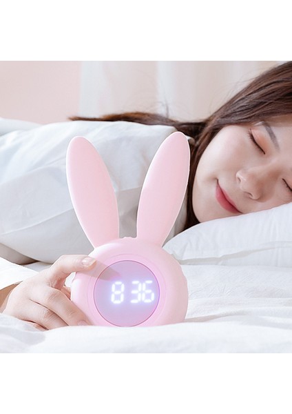 Pembe Plastik Çalar Saat Küçük Masaüstü Saat Tavşan Kulak Tarzı LED Gece Lambası Çalar Saat Manyetik Asılı Saat USB ile (Yurt Dışından) fırsatları