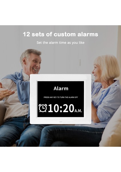 Beyaz Us Tak Dijital Saat 8 Inç 8 Dil 12 Ayar Alarm Zamanı Hatırlatma Hediye (Yurt Dışından)