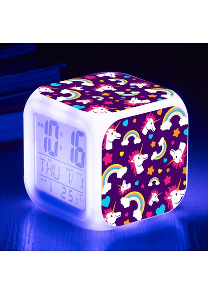Turuncu Unicorn Çalar Saat LED Büyük Ekran Dijital Saat Çocuklara Hediye Masaüstü 7 Renk Parlayan Çok Fonksiyonlu Çalar Saat (Yurt Dışından)