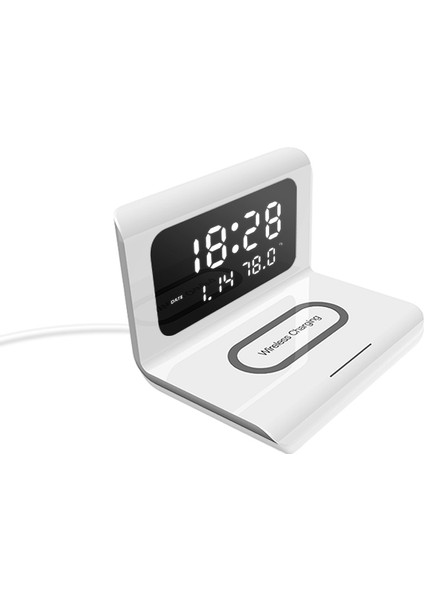 Beyaz Kablosuz Şarj Zaman Çalar Saat LED Dijital Termometre Kulaklık Telefon Şarj Cihazları Iphone Samsung Için Hızlı Şarj Dock Istasyonu (Yurt Dışından)