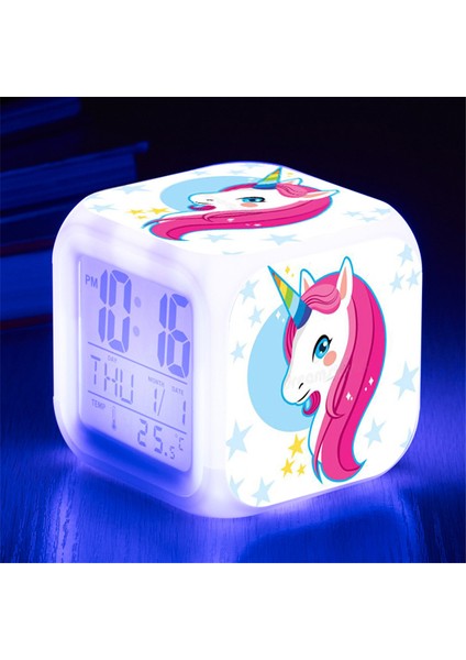 H 7 Renk Çocuklar Unicorn Lamba Çalar Saat LED Dijital Saat Uyandırma Lambası Parlayan Yenilik Işık Yatak Odası Masa Saati Dekor Bebek Hediye (Yurt Dışından) fiyatları