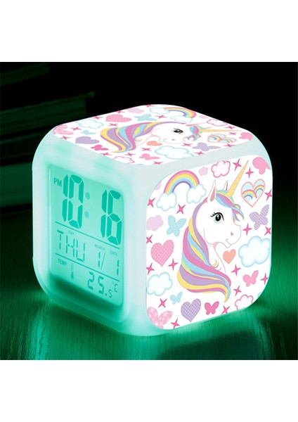 H 7 Renk Çocuklar Unicorn Lamba Çalar Saat LED Dijital Saat Uyandırma Lambası Parlayan Yenilik Işık Yatak Odası Masa Saati Dekor Bebek Hediye (Yurt Dışından) modelleri