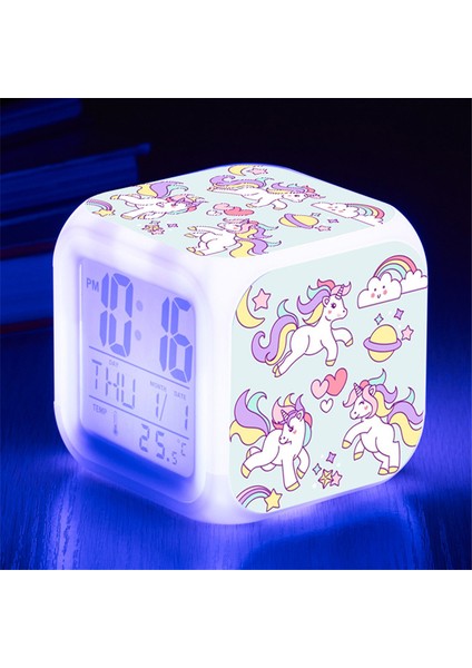 H 7 Renk Çocuklar Unicorn Lamba Çalar Saat LED Dijital Saat Uyandırma Lambası Parlayan Yenilik Işık Yatak Odası Masa Saati Dekor Bebek Hediye (Yurt Dışından) indirimleri