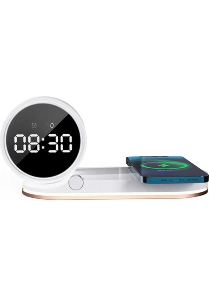 Beyaz Çok Işlevli Kablosuz Şarj Pedi Standı Saat LED Masa Lambası Gece Lambası USB Bağlantı Noktası Hızlı Şarj Istasyonu Iphone Samsung Için Dock (Yurt Dışından)