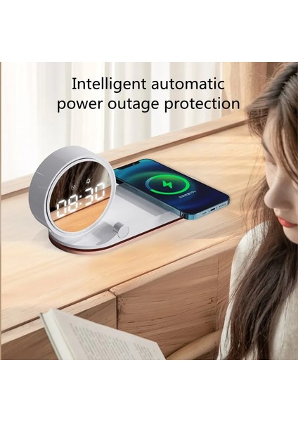 Beyaz Çok Işlevli Kablosuz Şarj Pedi Standı Saat LED Masa Lambası Gece Lambası USB Bağlantı Noktası Hızlı Şarj Istasyonu Iphone Samsung Için Dock (Yurt Dışından) indirimleri