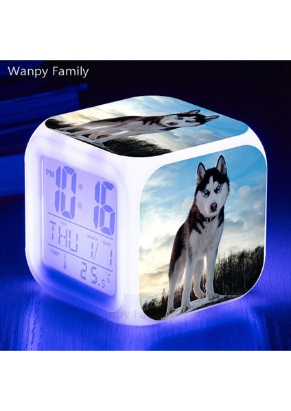 Çikolata Sevimli Husky Köpek Çalar Saat 7 Renk Değiştiren LED Dijital Saat Öğrenci Yatak Odası Çalışma Küçük Gece Lambası Masa Saati Çocuklar Için Hediye (Yurt Dışından)