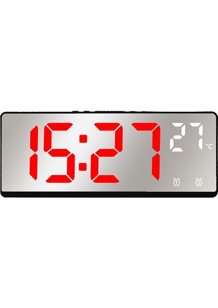 Kırmızı Ses Kontrolü Dijital Alarmlı Saat Saat Sıcaklık Çift Alarm Erteleme Masaüstü Masa Saati Gece Modu 12/24 H LED Saat Izle (Yurt Dışından)