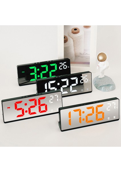 Kırmızı Ses Kontrolü Dijital Alarmlı Saat Saat Sıcaklık Çift Alarm Erteleme Masaüstü Masa Saati Gece Modu 12/24 H LED Saat Izle (Yurt Dışından)