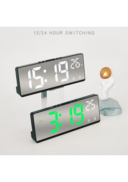 Kırmızı Ses Kontrolü Dijital Alarmlı Saat Saat Sıcaklık Çift Alarm Erteleme Masaüstü Masa Saati Gece Modu 12/24 H LED Saat Izle (Yurt Dışından)