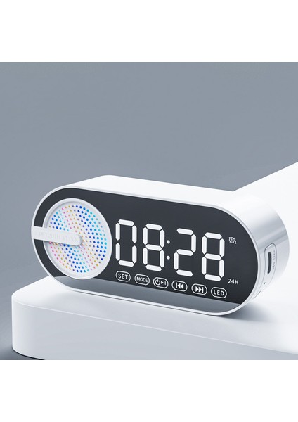 Beyaz Masa Çalar Saati Bluetooth Hoparlör Fm Radyo Ses Kutusu Masaüstü Çalar Saat Subwoofer Müzik Çalar Tf Kart Bas Hoparlör Boombox (Yurt Dışından)