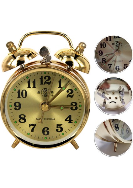 Altın Mekanik Çalar Saat Manuel Wind Up Vintage Metal Erteleme Masa Saati Ekran Sevimli Sürüm Ev Dekorasyon Malzemeleri (Yurt Dışından)