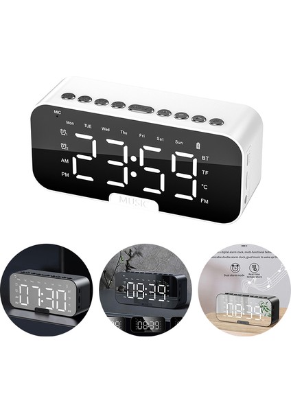 Büyük Aynalı Ekranlı Pembe LED Dijital Çalar Saat Ofis Başucu Masa Saatleri Bluetooth Hoparlör Fm Radyo Telefon Tutucu Sıcaklık (Yurt Dışından) fiyatları