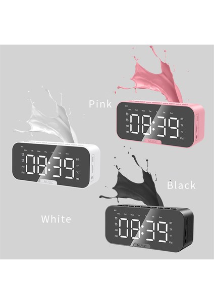 Büyük Aynalı Ekranlı Pembe LED Dijital Çalar Saat Ofis Başucu Masa Saatleri Bluetooth Hoparlör Fm Radyo Telefon Tutucu Sıcaklık (Yurt Dışından) modelleri