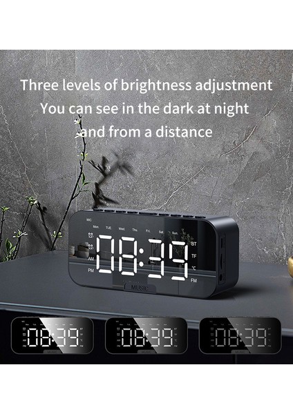 Büyük Aynalı Ekranlı Pembe LED Dijital Çalar Saat Ofis Başucu Masa Saatleri Bluetooth Hoparlör Fm Radyo Telefon Tutucu Sıcaklık (Yurt Dışından) fırsatları