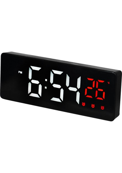 Siyah Kabuk-Kırmızı LED Ayna Masa Saati 3-Alarm Erteleme Fonksiyonu Sıcaklık Tarih 12/24H Dijital Gösterge Saat Ses Kontrolü Ev Dekorasyon Saati (Yurt Dışından)