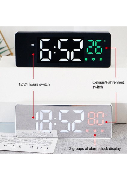Siyah Kabuk-Kırmızı LED Ayna Masa Saati 3-Alarm Erteleme Fonksiyonu Sıcaklık Tarih 12/24H Dijital Gösterge Saat Ses Kontrolü Ev Dekorasyon Saati (Yurt Dışından) fiyatları