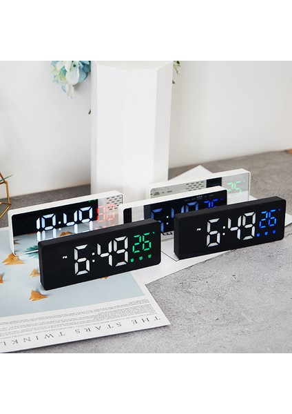 Siyah Kabuk-Kırmızı LED Ayna Masa Saati 3-Alarm Erteleme Fonksiyonu Sıcaklık Tarih 12/24H Dijital Gösterge Saat Ses Kontrolü Ev Dekorasyon Saati (Yurt Dışından) modelleri