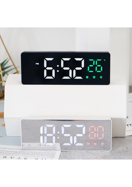 Siyah Kabuk-Kırmızı LED Ayna Masa Saati 3-Alarm Erteleme Fonksiyonu Sıcaklık Tarih 12/24H Dijital Gösterge Saat Ses Kontrolü Ev Dekorasyon Saati (Yurt Dışından) fırsatları
