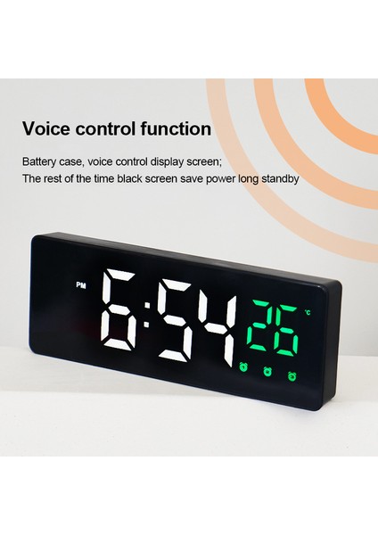 Siyah Kabuk-Kırmızı LED Ayna Masa Saati 3-Alarm Erteleme Fonksiyonu Sıcaklık Tarih 12/24H Dijital Gösterge Saat Ses Kontrolü Ev Dekorasyon Saati (Yurt Dışından) indirimleri
