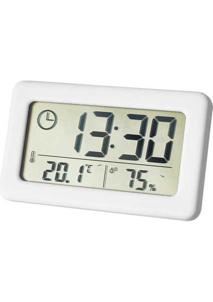 Beyaz Çalar Saat Sıcaklık LCD Termometre Higrometre Yatak Odası Pille Çalışan Duvar Saati Tarih Takvim Ofis (Yurt Dışından)