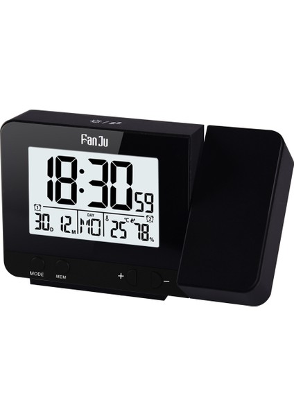 Siyah Fanju Saat Masa Masa Saati LED Dijital Erteleme Alarmı Arka Işık Projektör Termometre Saat Duvar Saati Sıcaklık Projeksiyon (Yurt Dışından)