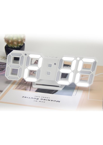Beyaz Kasa Mavi LED Dijital Masa Saati Masaüstü Duvar LED Işıklı Çalar Saat Ins Dijital Antika Stil 3D Duvar Saati Arka Aydınlatmalı Ev Dekoru (Yurt Dışından)