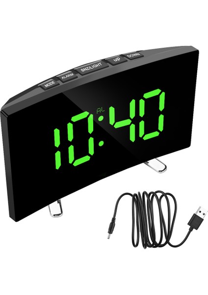 Yeşil Yatak Odası Kavisli Kısılabilir Ayna LED Ekran Saati Büyük Sayı Masa Saati Elektrikli Gece Dijital Saat Alarm Masaüstü Izle 7 Inç (Yurt Dışından)