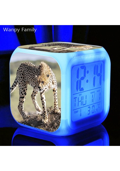 Koyu Haki Acinonyx Jubatus 7 Renk Değişen Çita LED Çalar Saat Çocuk Odası Çok Fonksiyonlu Uyandırma Zamanlayıcısı Taşınabilir Masa Saati (Yurt Dışından)