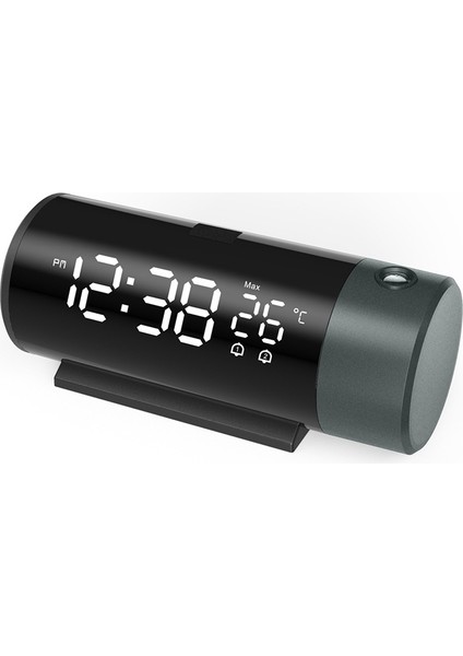 Siyah Dijital Çift Çalar Saat LED Projektör Termometre Masası Yatak Odası Başucu 180 Rotasyon Projeksiyon Erteleme Saatler USB Telefon Şarj (Yurt Dışından)