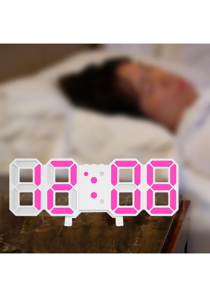 Pembe 3D Dijital Duvar Saati LED Büyük Ekran Tarih ve Sıcaklık Dijital Çalar Saatler Masa Banyo Yatak Odası Ev Dekor Için (Yurt Dışından)