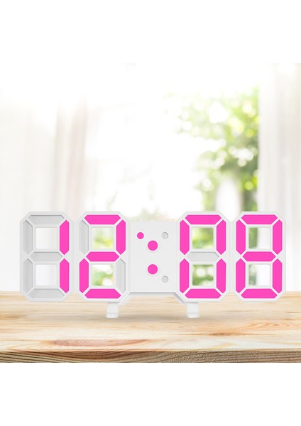 Pembe 3D Dijital Duvar Saati LED Büyük Ekran Tarih ve Sıcaklık Dijital Çalar Saatler Masa Banyo Yatak Odası Ev Dekor Için (Yurt Dışından)