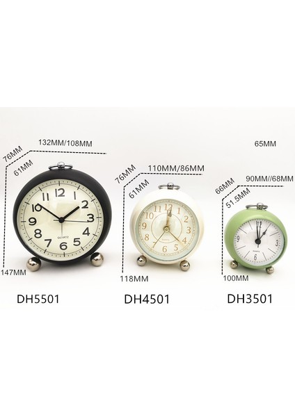Green3 Retro Çalar Saat Sessiz Işaretçi Saatler Çift Çan Gece Lambası Yatak Odası Dekoru Ev Dekor Vintage Antika Taşınabilir Çalar Saat (Yurt Dışından)