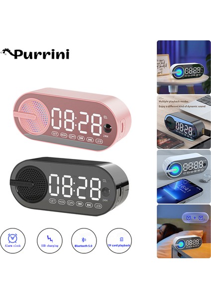 Siyah USB Şarjlı Radyo Çalar Saat Rgb Taşınabilir Bluetooth Hoparlör Fm Büyük Ekran Sessiz Ayna Dijital Yatak Odası Odası Ofis Güverte (Yurt Dışından) fiyatları