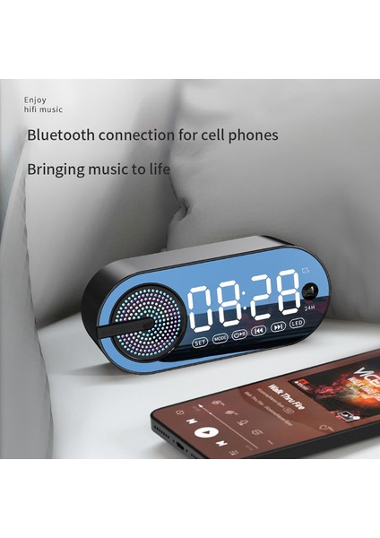 Siyah USB Şarjlı Radyo Çalar Saat Rgb Taşınabilir Bluetooth Hoparlör Fm Büyük Ekran Sessiz Ayna Dijital Yatak Odası Odası Ofis Güverte (Yurt Dışından) fırsatları