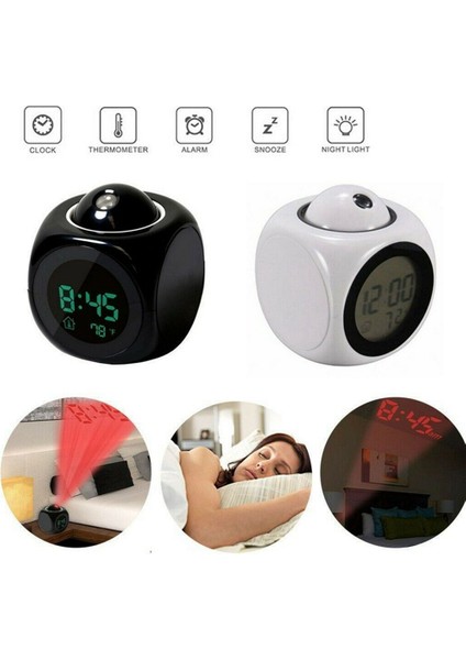 Siyah Yaratıcı LCD Dijital Çalar Saat Projektör USB Şarj Edilebilir Hava Durumu Masası Zaman Tarih Ekranı Projeksiyon Sıcaklık ile Ev (Yurt Dışından)