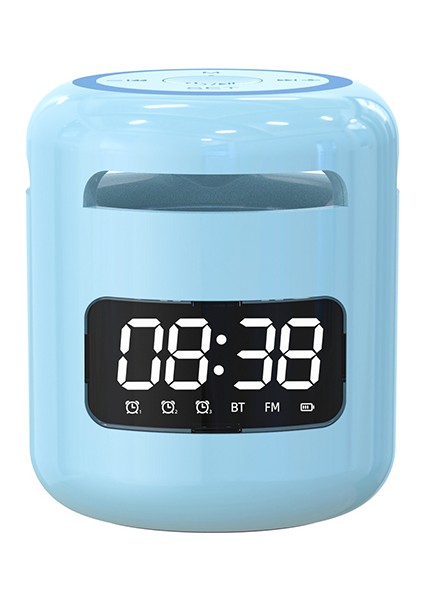 Mavi Bluetooth Hoparlör Çalar Saat Hepsi Bir Arada Küçük Hd Ses Fm Radyo Çalar Taşınabilir Sıcaklık Saati Sessiz Öğrenci Alarm cl (Yurt Dışından)