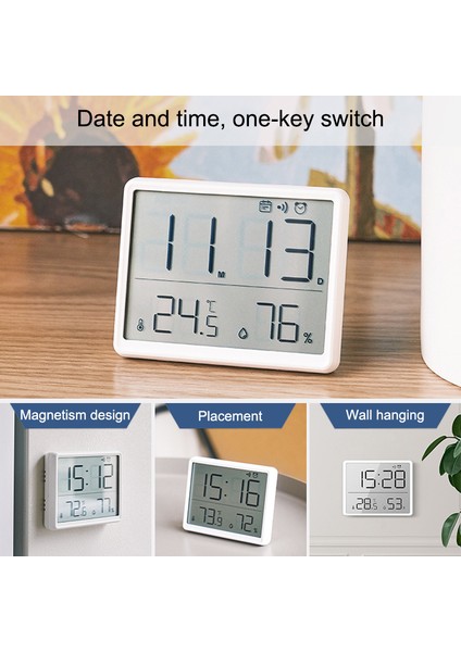 Beyaz Buzdolabı Manyetik Çalar Saat Büyük Ekran Tarih Sıcaklık Nem Çok Fonksiyonlu LCD Dijital Masaüstü Masa Duvar Saatleri (Yurt Dışından)