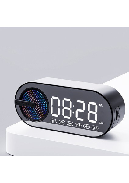 Siyah Masa Çalar Saat Bluetooth Hoparlör Fm Radyo Ses Kutusu Masaüstü Çalar Saat Subwoofer Müzik Çalar Tf Kart Bas Hoparlör Boombox (Yurt Dışından)