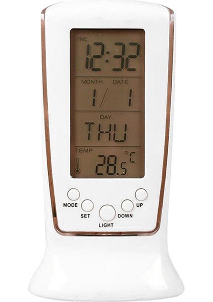 Gösterildiği Gibi Dijital LED Mavi Gece Lambası Takvim Termometre LCD Ekran Müzik Çalar Saat LCD Zaman Masaüstü Masa Saatleri (Yurt Dışından)