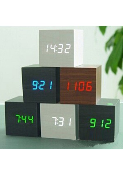 Mavi Işık Dijital Termometre Çalar Saat Ahşap LED Aydınlatmalı Ses Kontrolü Retro Glow Izle Masaüstü Masa Aydınlık Saat Ev Dekorasyon (Yurt Dışından)