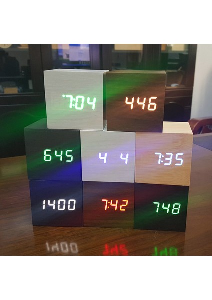 Mavi Işık Dijital Termometre Çalar Saat Ahşap LED Aydınlatmalı Ses Kontrolü Retro Glow Izle Masaüstü Masa Aydınlık Saat Ev Dekorasyon (Yurt Dışından)